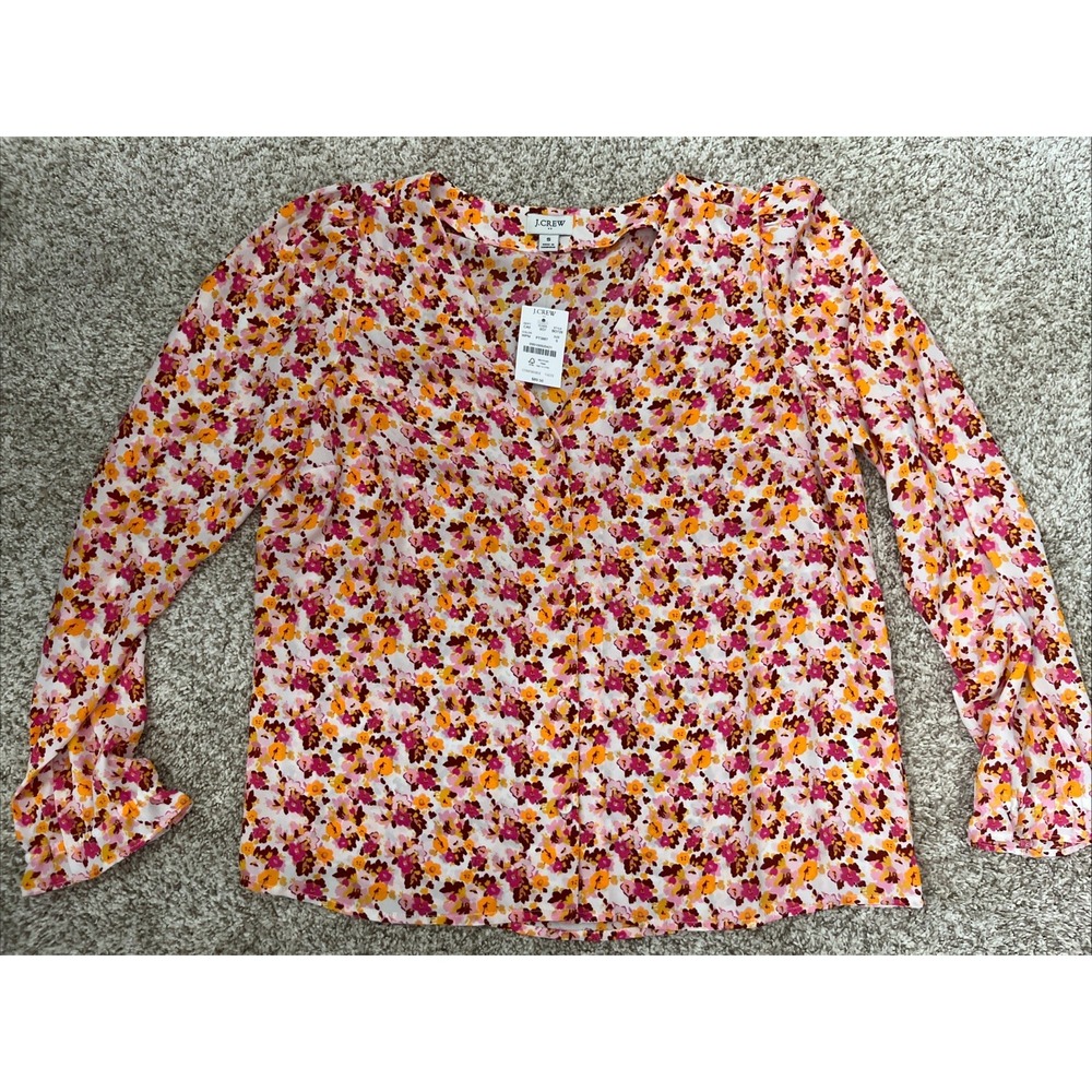 J.Crew BO728 Small Yellow Sweet Briar Ditsy Floral Button Front Blouse V Neck